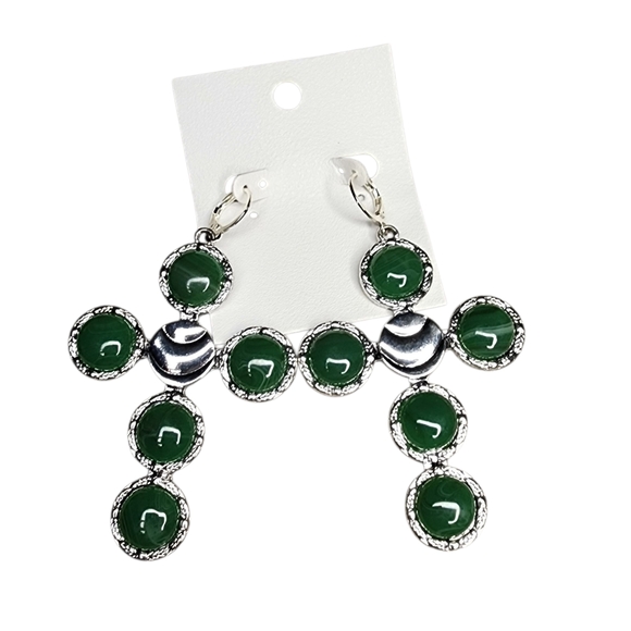 Free People Time Is On My Side Cross Earrings Green Silver NWOT - Picture 3 of 4